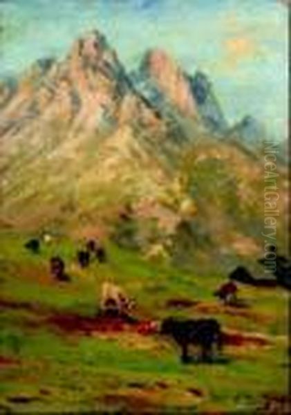 Cime Del Monte Cristallo (valle D'ampezzo) Oil Painting by Silvio Poma