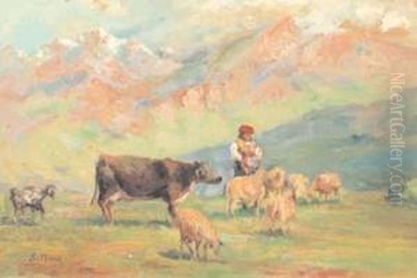 Pascolo Alpino Oil Painting by Silvio Poma