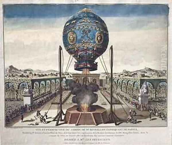 View of the Montgolfier Brothers Balloon Experiment in the Garden of M Reveillon on the 19th of October Oil Painting by Claude Louis Desrais