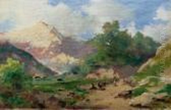 Paesaggio Montano Con Pastori Oil Painting by Silvio Poma