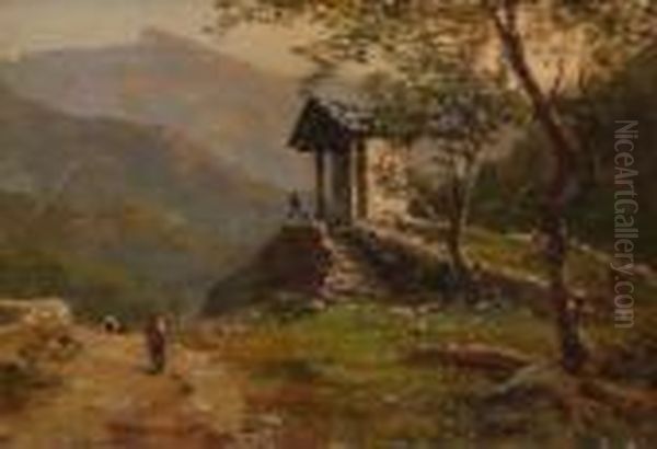 Gebirgslandschaft Mit
 Wegkapelle. Oil Painting by Silvio Poma