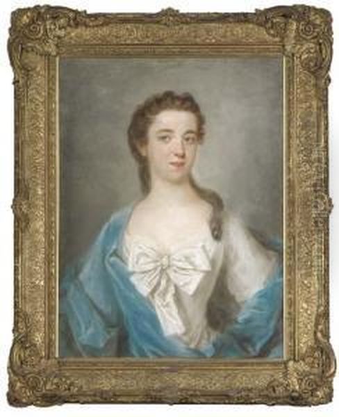 Portrait Of A Young Lady, Half-length, In A Blue Wrap Oil Painting by Arthur Pond