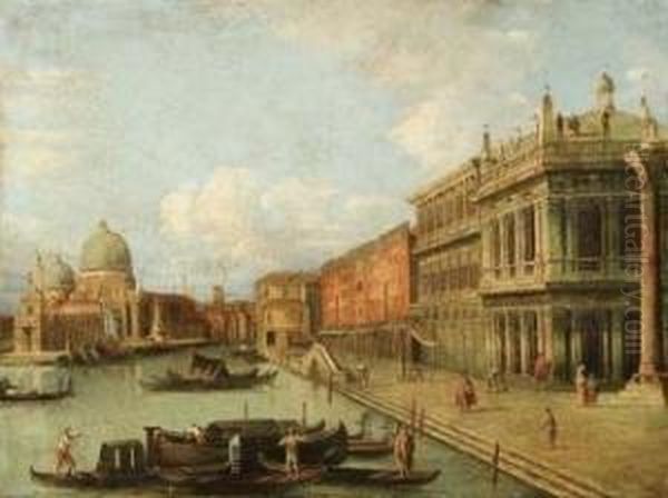 Veduta Di Venezia Con La Basilica Alla Salute. Oil Painting by Giuseppe Ponga