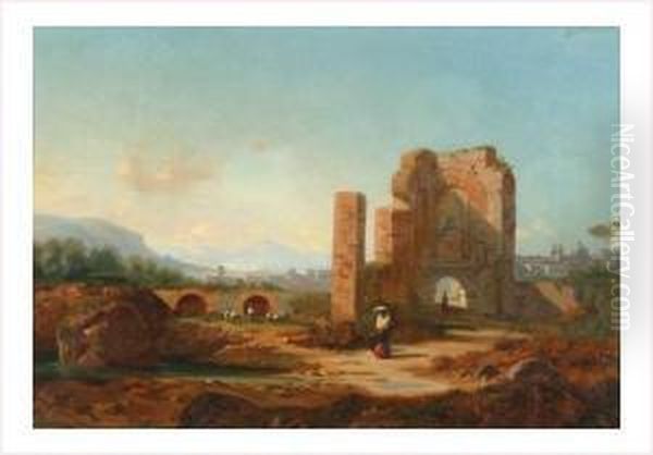 Promenade Dans Les Ruines En Italie Du Sud Oil Painting by Antoine Ponthus-Cinier