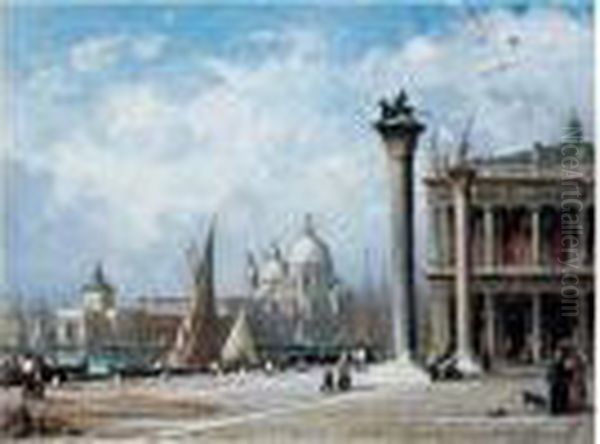 Venise, Notre Dame De La Salute Vue De La Piazzeta Oil Painting by Antoine Ponthus-Cinier