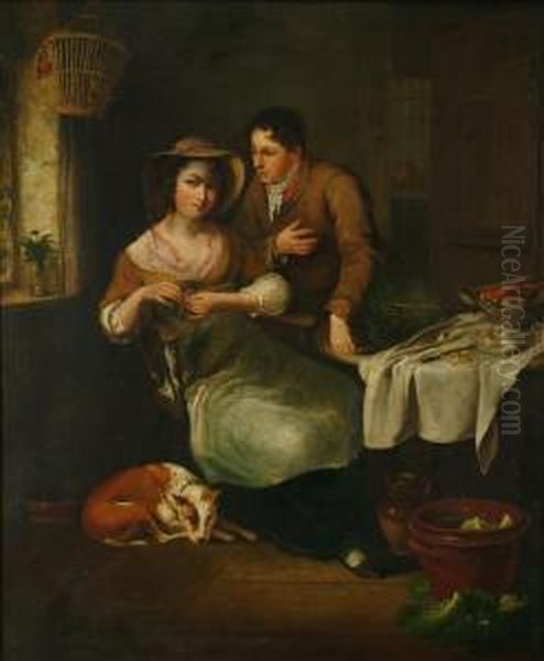 Kitchencourtship Oil Painting by Paul Falconer Poole