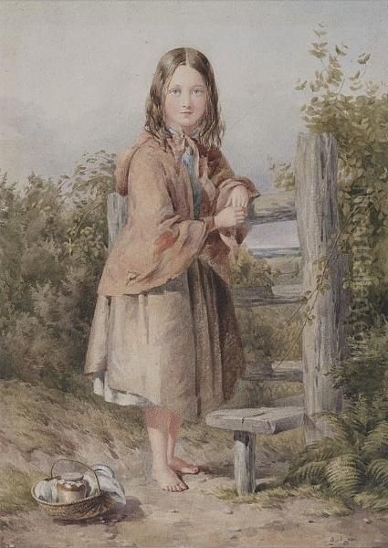 Full Length Portrait Of A Young Girl, Watercolour Oil Painting by Paul Falconer Poole