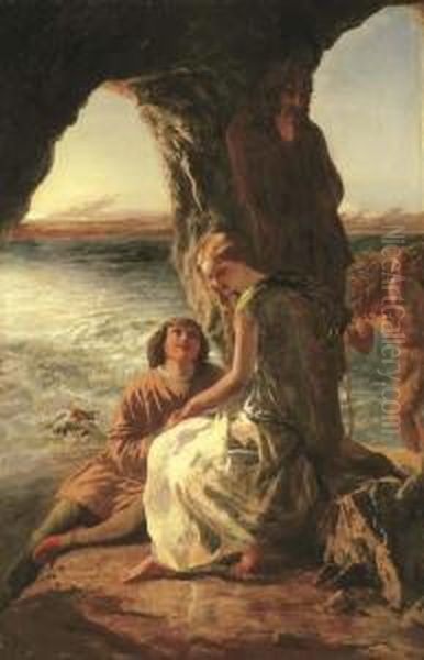 Ferdinand Declaring His Love For
 Miranda; Side Panel Of A Triptych Showing Scenes From 'the Tempest' Oil Painting by Paul Falconer Poole