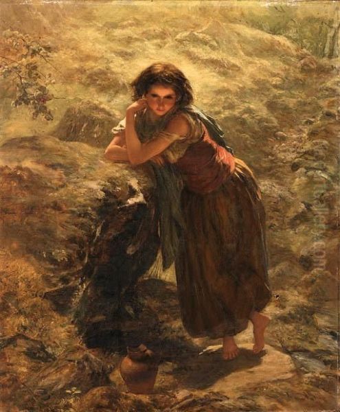 The Girl At The Well Oil Painting by Paul Falconer Poole