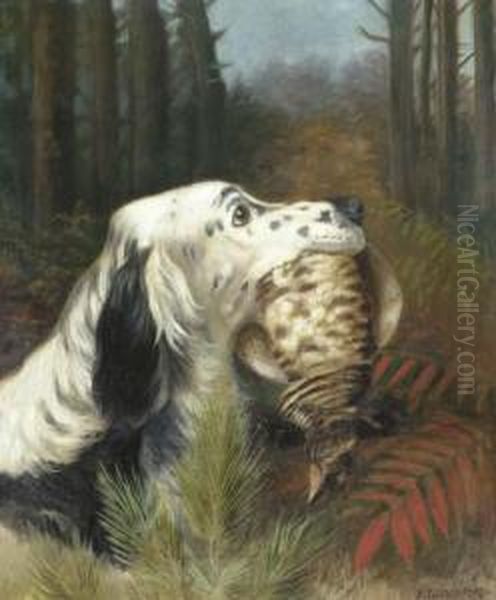 An English Setter With A Partridge Oil Painting by Alexander Pope