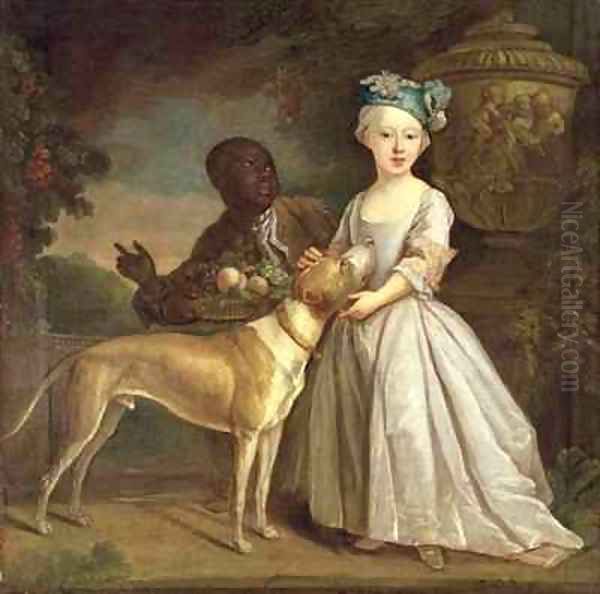 A Young Girl with a Dog and a Page Oil Painting by Bartholomew Dandridge