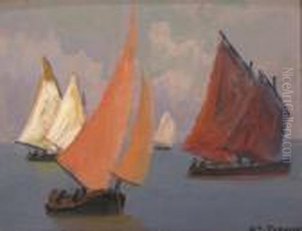 Sail Boats Oil Painting by Stefan Popescu