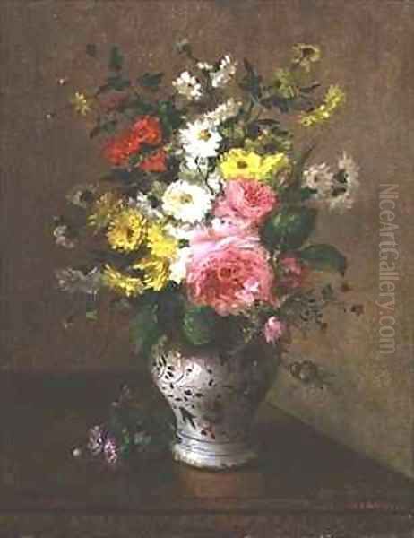 Still life with flowers in a vase Oil Painting by Louise Darru