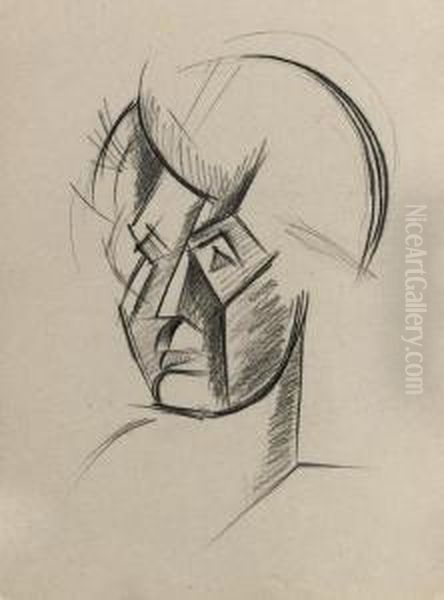 Study Of A Cubist Head Oil Painting by Lyubov Popova