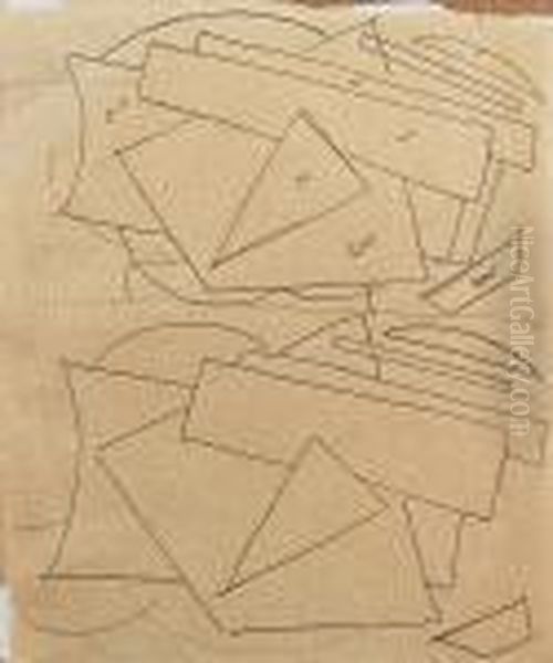 Design For An Exhibition Poster (recto), Studies For A Linocut (verso) Oil Painting by Lyubov Popova