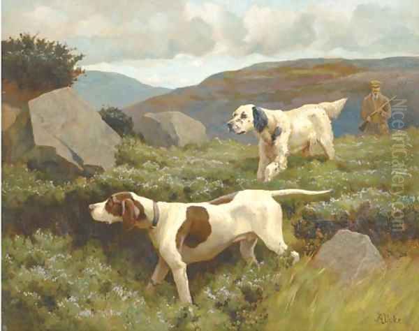 An English setter and a pointer Oil Painting by Alfred Duke