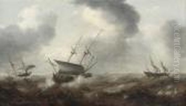 Shipping In Stormy Seas Oil Painting by Jan Porcellis