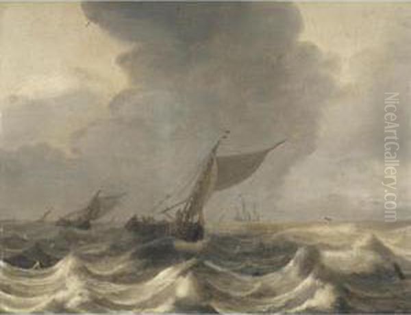 A Seascape With Smalschips In Choppy Waters Oil Painting by Jan Porcellis