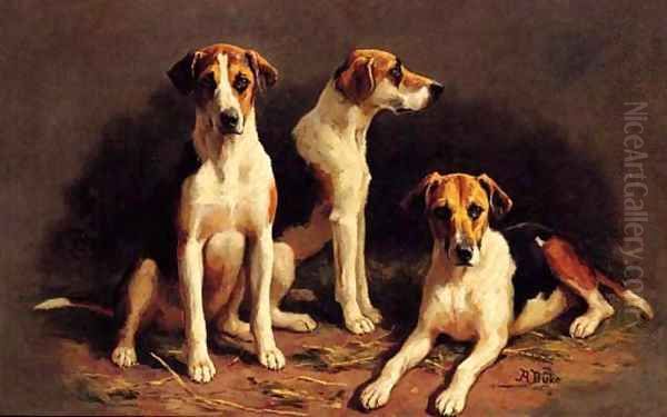 Three Foxhounds Oil Painting by Alfred Duke