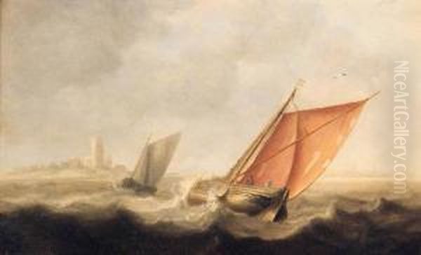 Shipping In A Stiff Breeze Off The Coast Oil Painting by Jan Porcellis