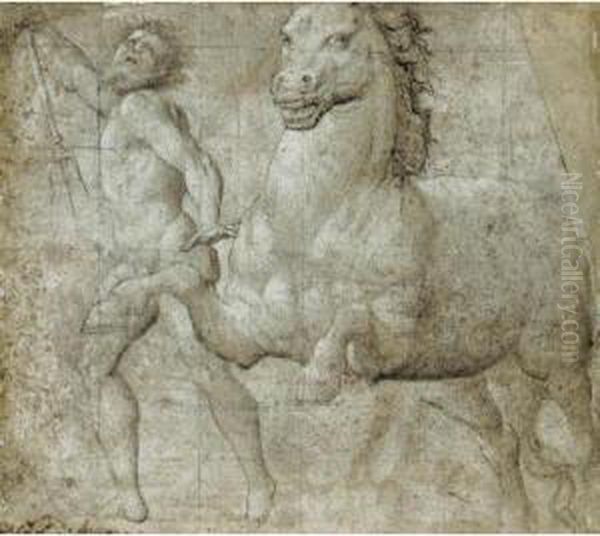 Neptune And A Horse Oil Painting by Giov. Ant.De'Sacchis Pordenone