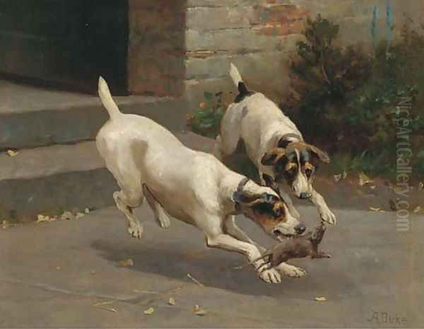 Terriers ratting Oil Painting by Alfred Duke