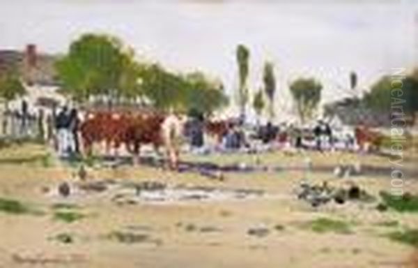 Market In Tur Oil Painting by Gergely Porge