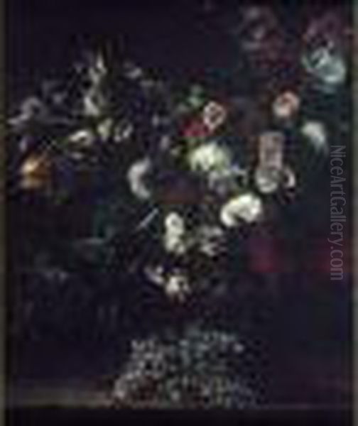 Nature Morte Au Bouquet De Fleurs Et Raisins Oil Painting by Paolo Porpora