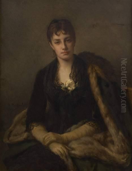 Portrait De Jeune Femme A Larose Blanche Oil Painting by Jean-Francois Portaels