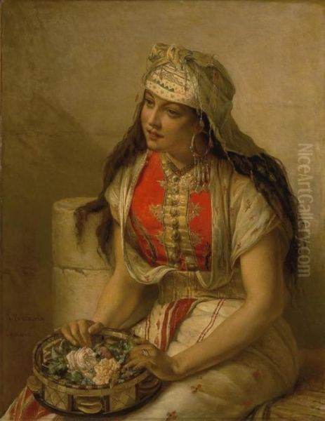 An Oriental Beauty Oil Painting by Jean-Francois Portaels