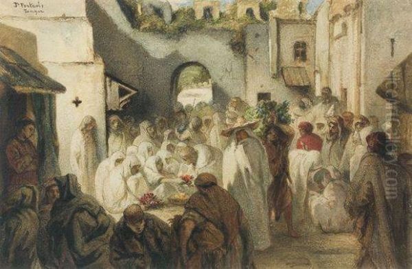 La Porte Du Souk A Tanger Oil Painting by Jean-Francois Portaels