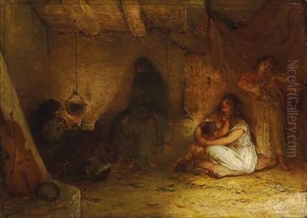 By The Fire Oil Painting by Jean-Francois Portaels