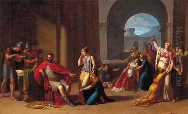 Meleager beseeched by his wife, mother, sisters and friends to take up arms in the defence of Calydon Oil Painting by Jacques Louis David