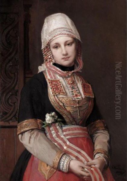 A Young Girl In Folk Costume Oil Painting by Jean-Francois Portaels