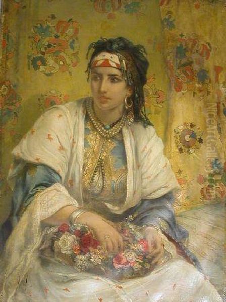 Algerian Flower Seller Oil Painting by Jean-Francois Portaels