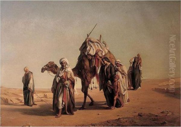 Arabs Bringing Back The Body Of A Warrior Oil Painting by Jean-Francois Portaels