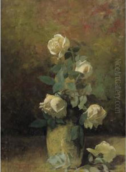 Still Life With Yellow Roses In A Vase Oil Painting by Charles Ethan Porter