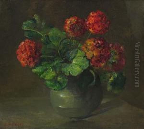 Geraniums In A Green Vase Oil Painting by Charles Ethan Porter