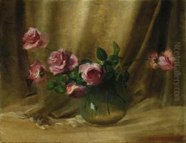 Roses In A Vase Oil Painting by Charles Ethan Porter