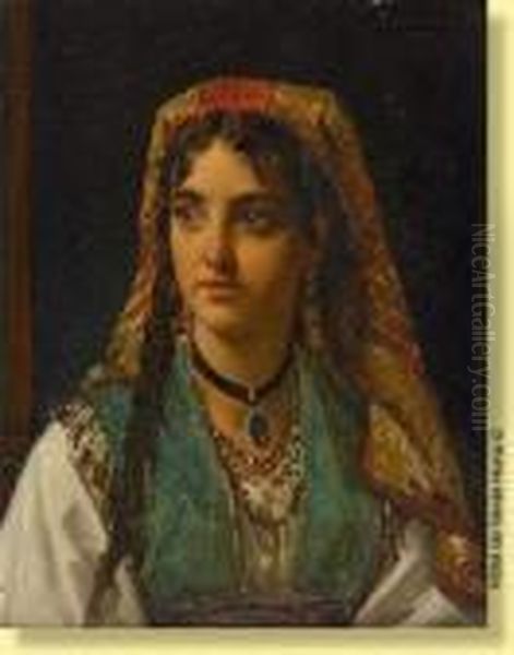 Portrait De Jeune Mediterraneenne Oil Painting by Jan Frederik Pieter Portielje