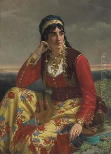 An Eastern European Beauty Oil Painting by Jan Frederik Pieter Portielje