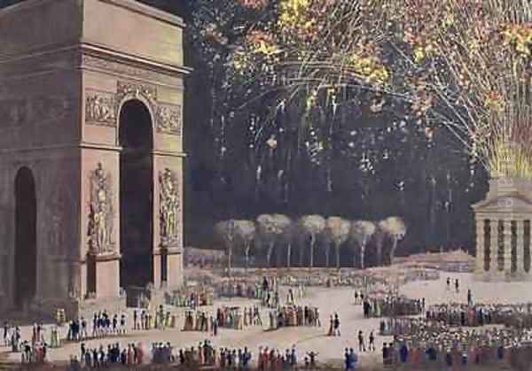 View of the Arc de Triomphe with Fireworks Oil Painting by Philibert-Louis Debucourt