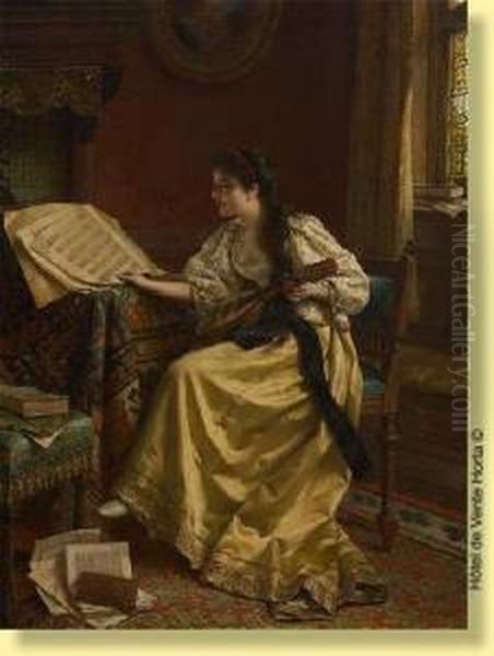 La Joueuse De Mandoline Oil Painting by Jan Frederik Pieter Portielje