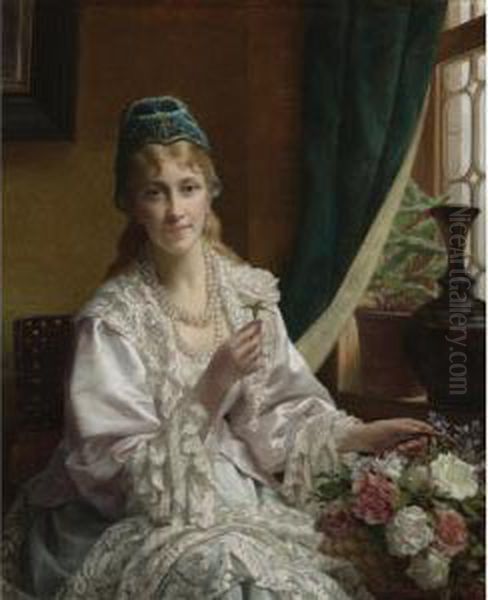 White Rose Oil Painting by Jan Frederik Pieter Portielje