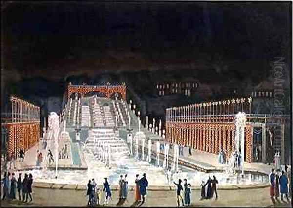 Illumination of the Saint Cloud Fountain Oil Painting by Philibert-Louis Debucourt