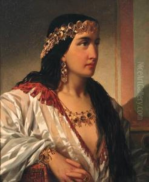 An Oriental Beauty Oil Painting by Jan Frederik Pieter Portielje