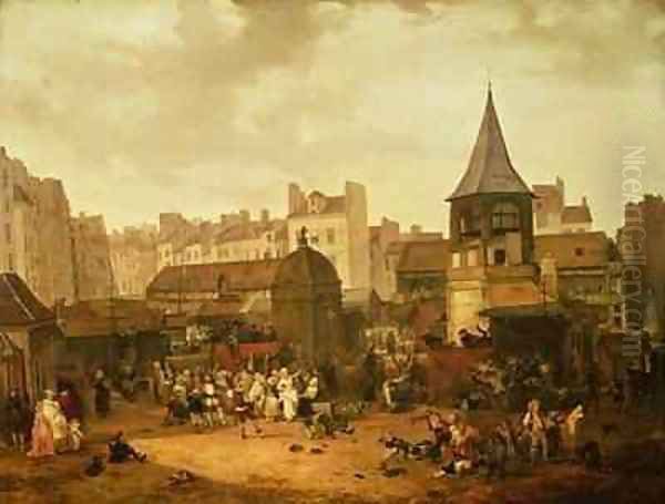 Rejoicing at Les Halles to Celebrate the Birth of Dauphin Louis of France 1781-89 Oil Painting by Philibert-Louis Debucourt