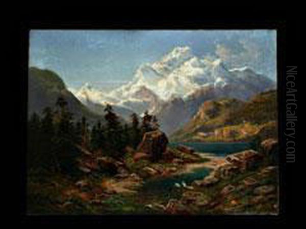 Alpenlandschaft Mit Gebirgssee Oil Painting by Eduard Wilhelm Pose