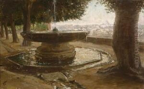 Rom - Springbrunnen Auf Dem Monte
 Pincio. Oil Painting by Felix Possart