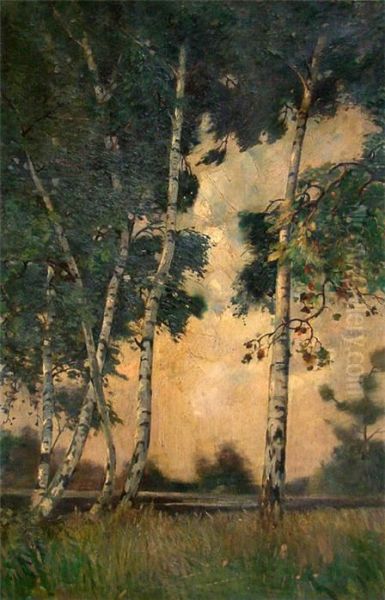 Birken Am Seeufer Oil Painting by Rudolf Possin